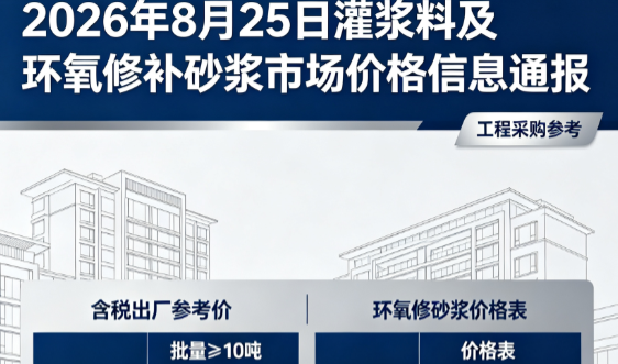 河西区街道2026年8月25日灌浆料及环氧修补砂浆市场价格信息通报
